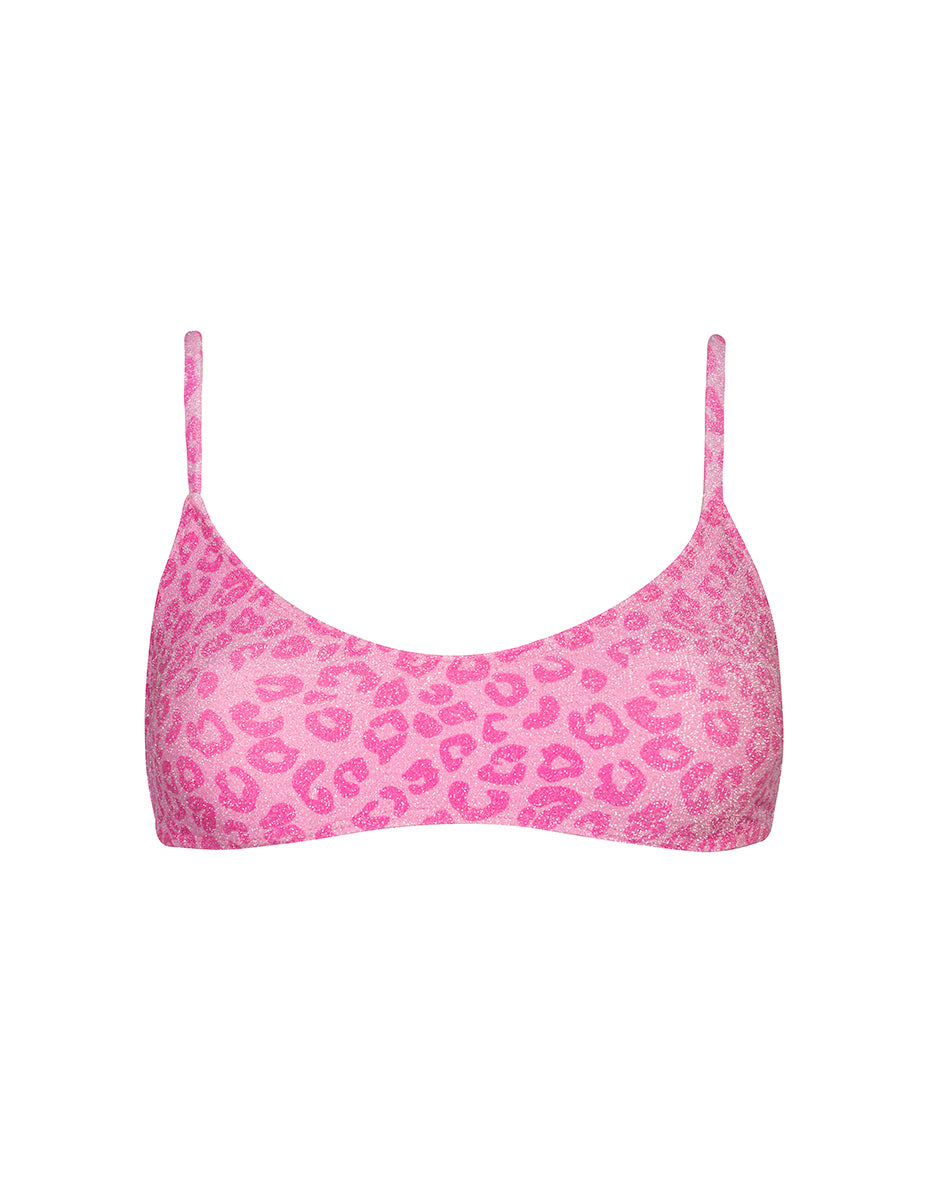 Top Prainha Leopardo Pink Lurex